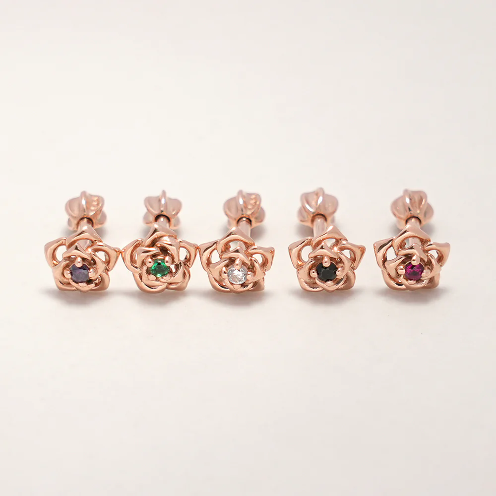 14K Gold Rose Flower Cubic Cartilage Earring 18G16G - Image 14