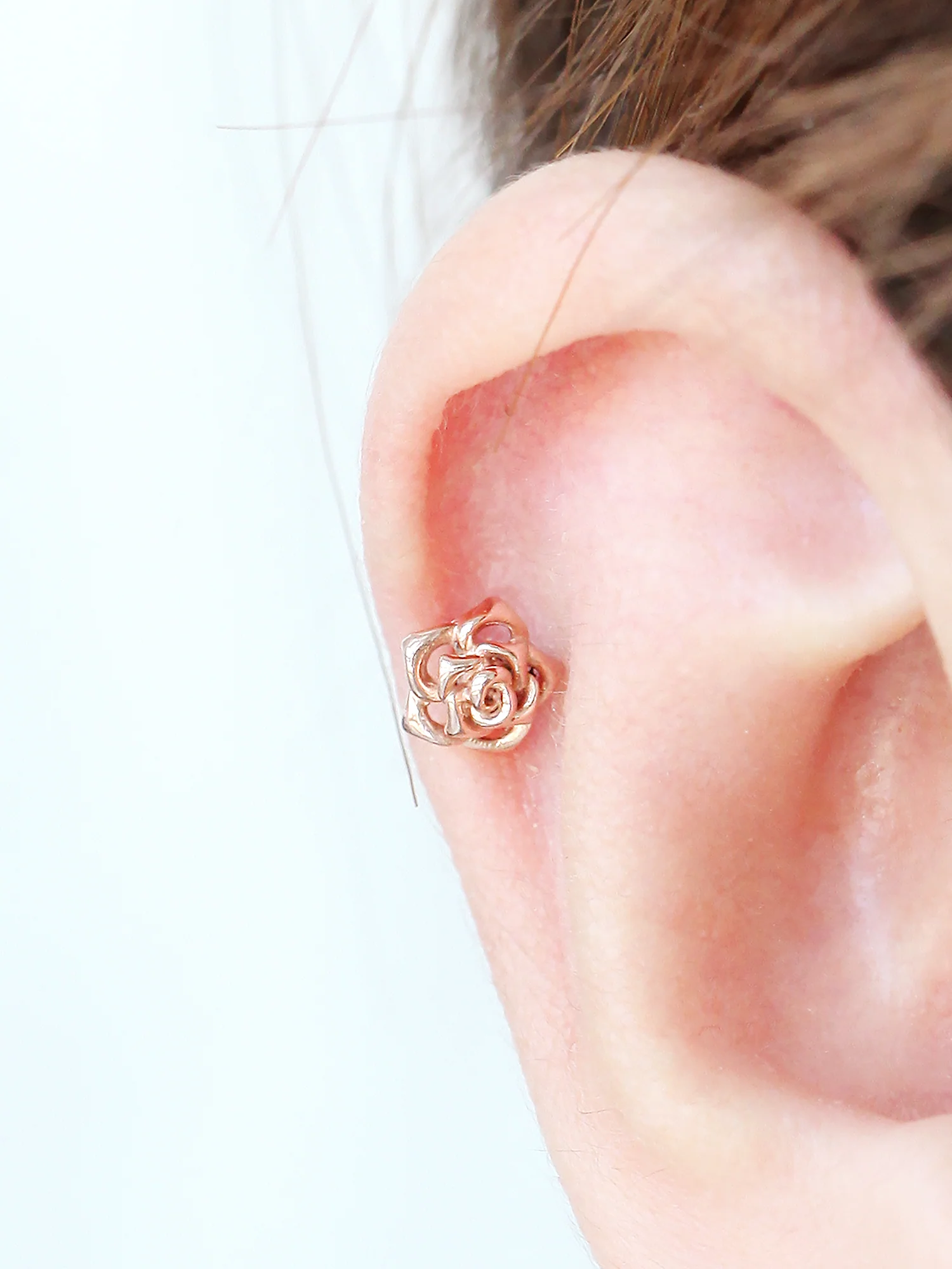 14K Gold Rose Flower Labret Piercing 18G16G - Image 6