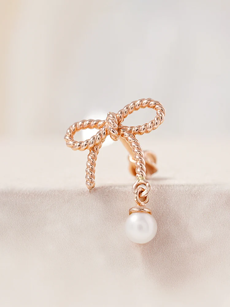 14K Gold Rose Ribbon Freshwater Pearl Drop Cartilage Earring 18G16G - Image 10