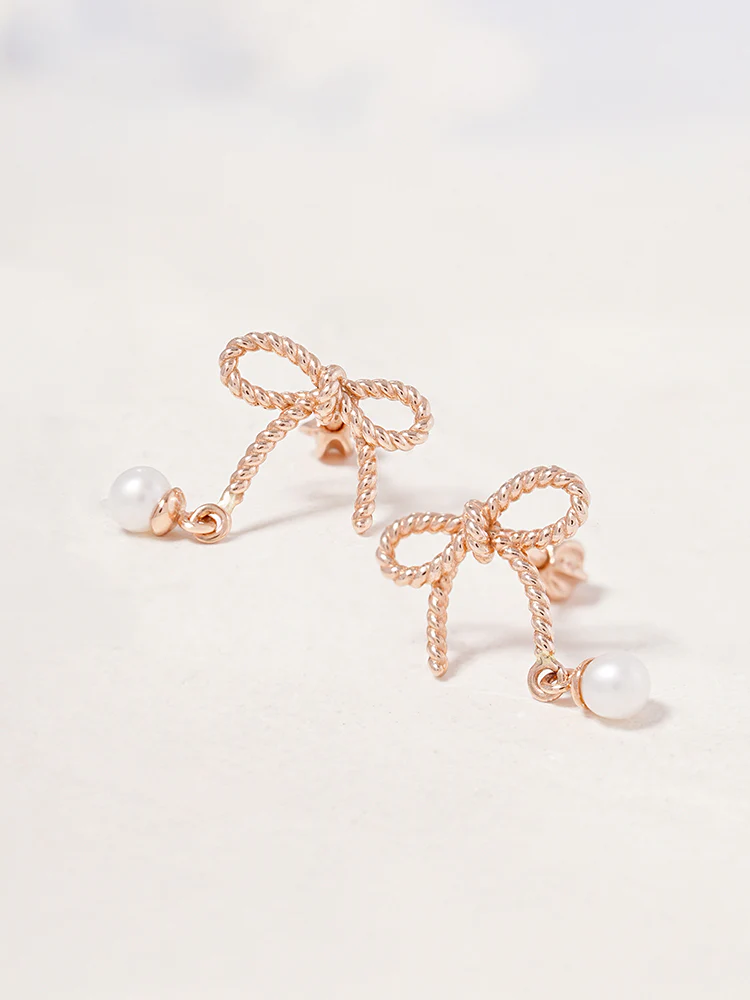 14K Gold Rose Ribbon Freshwater Pearl Drop Cartilage Earring 18G16G - Image 11