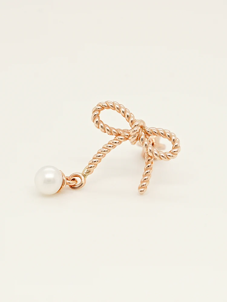 14K Gold Rose Ribbon Freshwater Pearl Drop Cartilage Earring 18G16G - Image 12