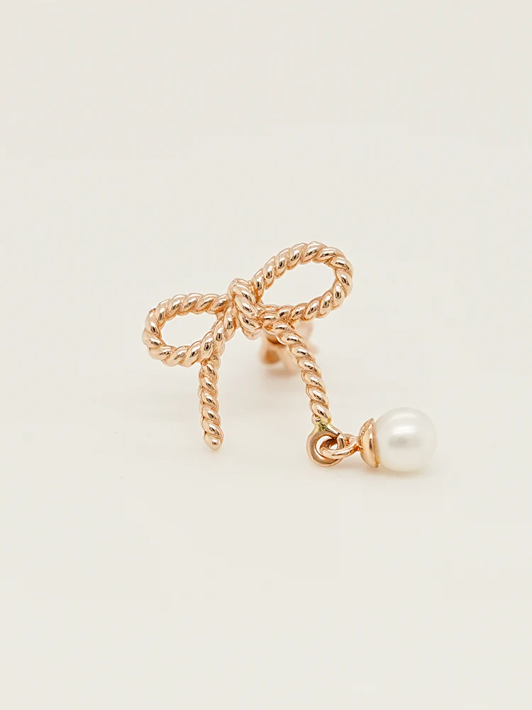 14K Gold Rose Ribbon Freshwater Pearl Drop Cartilage Earring 18G16G - Image 13