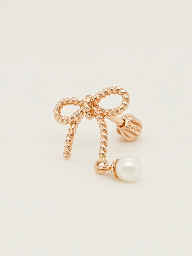 14K Gold Rose Ribbon Freshwater Pearl Drop Cartilage Earring 18G16G - Image 14