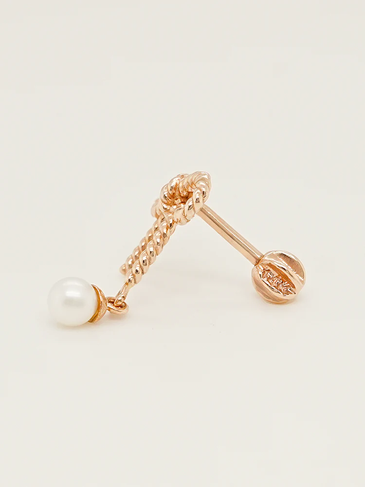 14K Gold Rose Ribbon Freshwater Pearl Drop Cartilage Earring 18G16G - Image 16