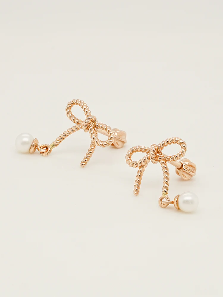 14K Gold Rose Ribbon Freshwater Pearl Drop Cartilage Earring 18G16G - Image 17