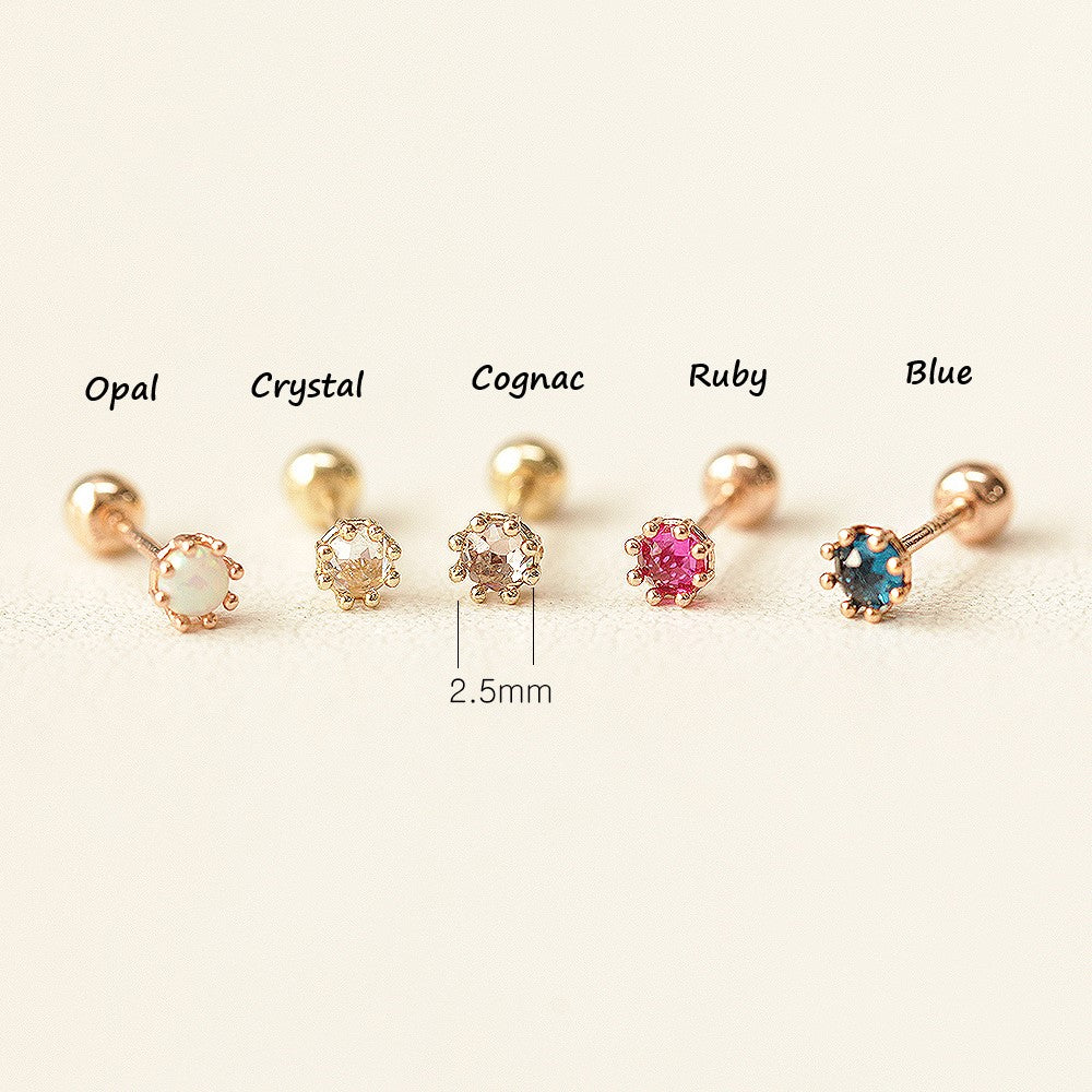 14K Gold Mini Rose Cut CZ Opal Cartilage Earring 20G18G16G - Image 10