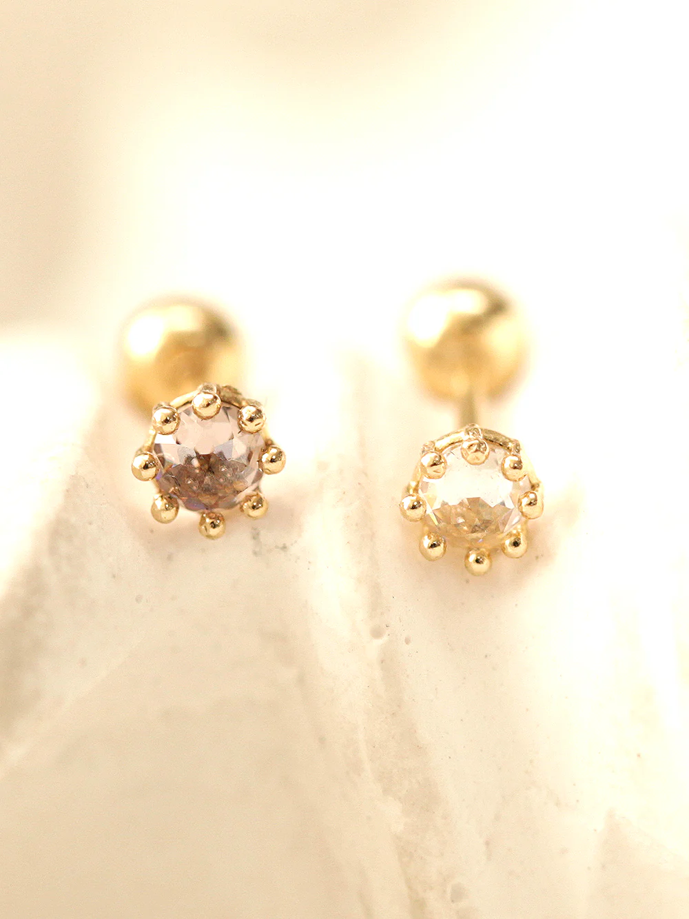 14K Gold Mini Rose Cut CZ Opal Cartilage Earring 20G18G16G - Image 2