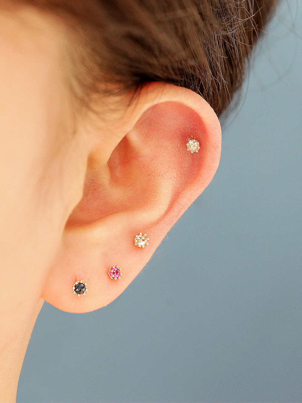 14K Gold Mini Rose Cut CZ Opal Cartilage Earring 20G18G16G - Image 8