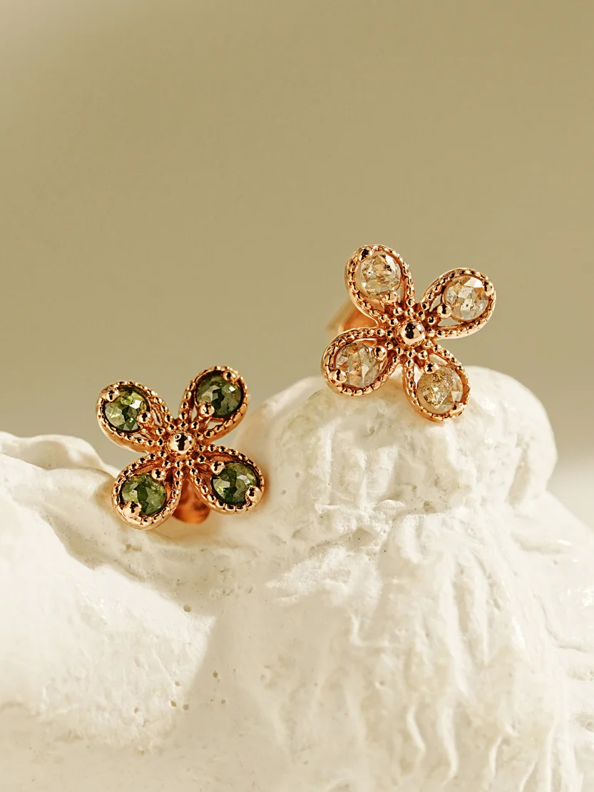 14K Gold Rough Dia Antique Flower Cartilage Earring 18G - Image 3