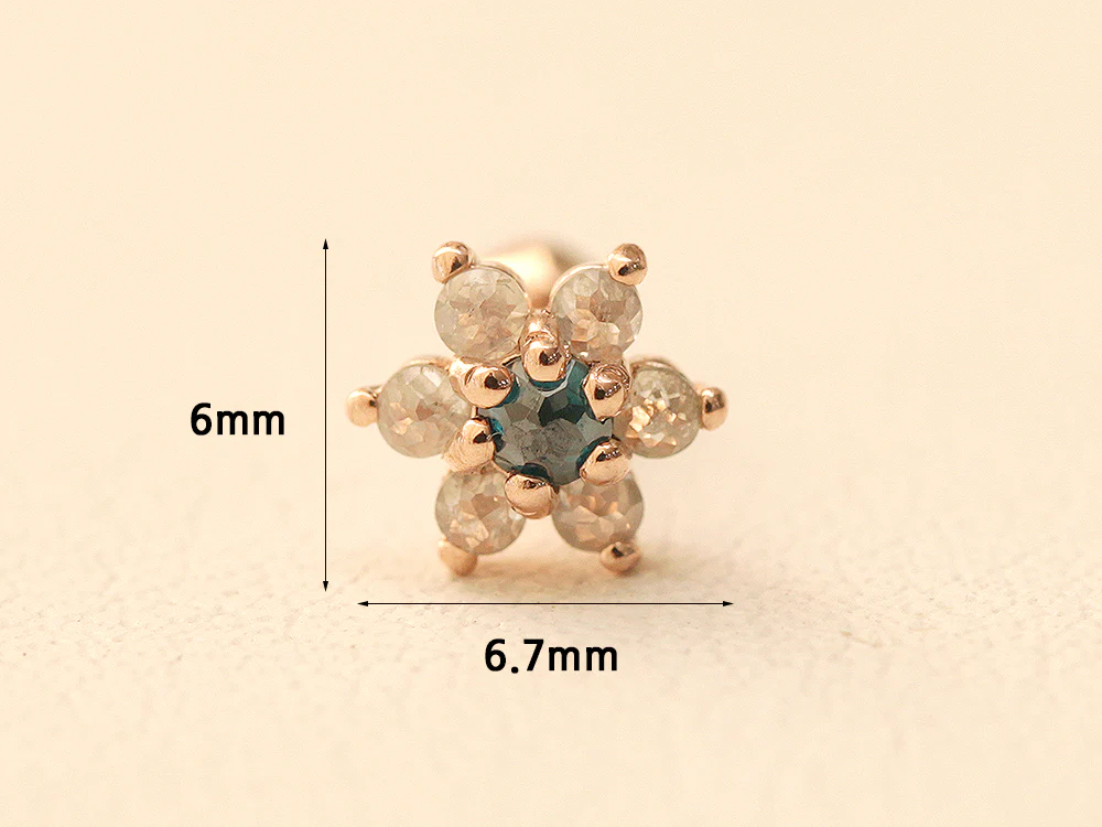 14K Gold Rough Dia Flower Cartilage Earring 18G16G - Image 11
