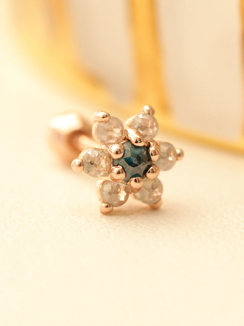 14K Gold Rough Dia Flower Cartilage Earring 18G16G - Image 2