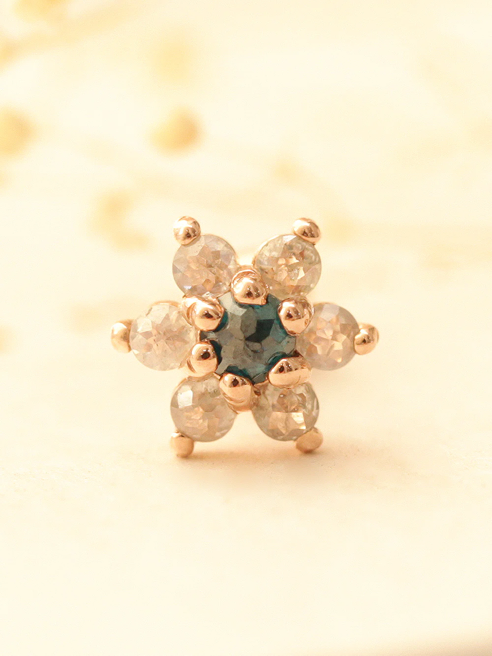 14K Gold Rough Dia Flower Cartilage Earring 18G16G - Image 3
