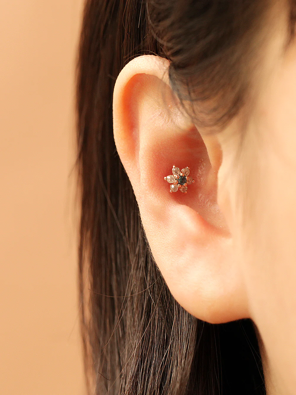 14K Gold Rough Dia Flower Cartilage Earring 18G16G - Image 7