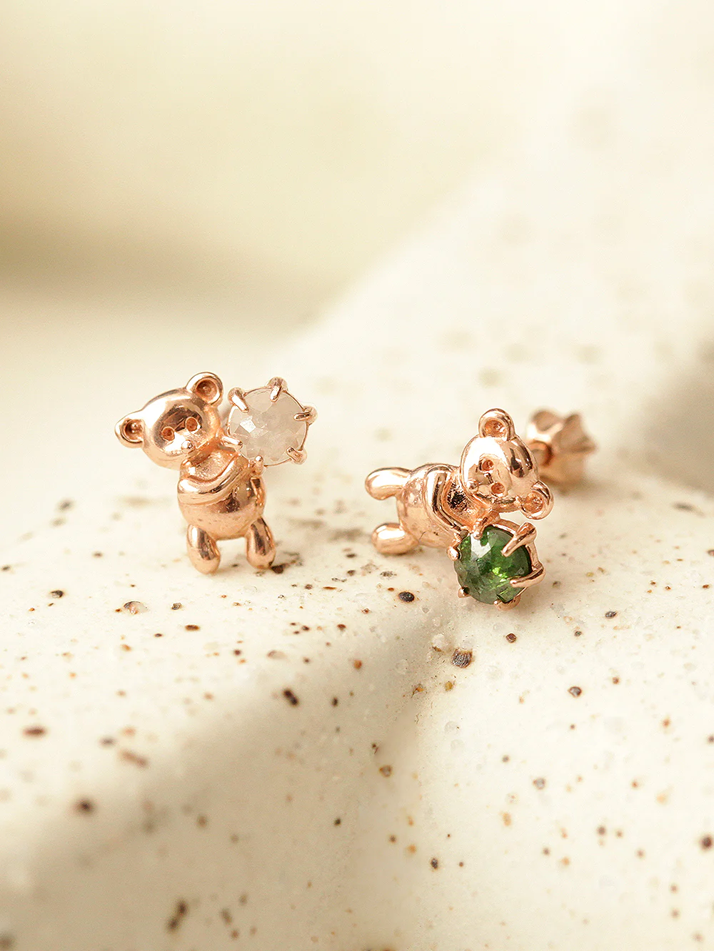 14K Gold Rough Diamond Bear Cartilage Earring 18G16G - Image 2
