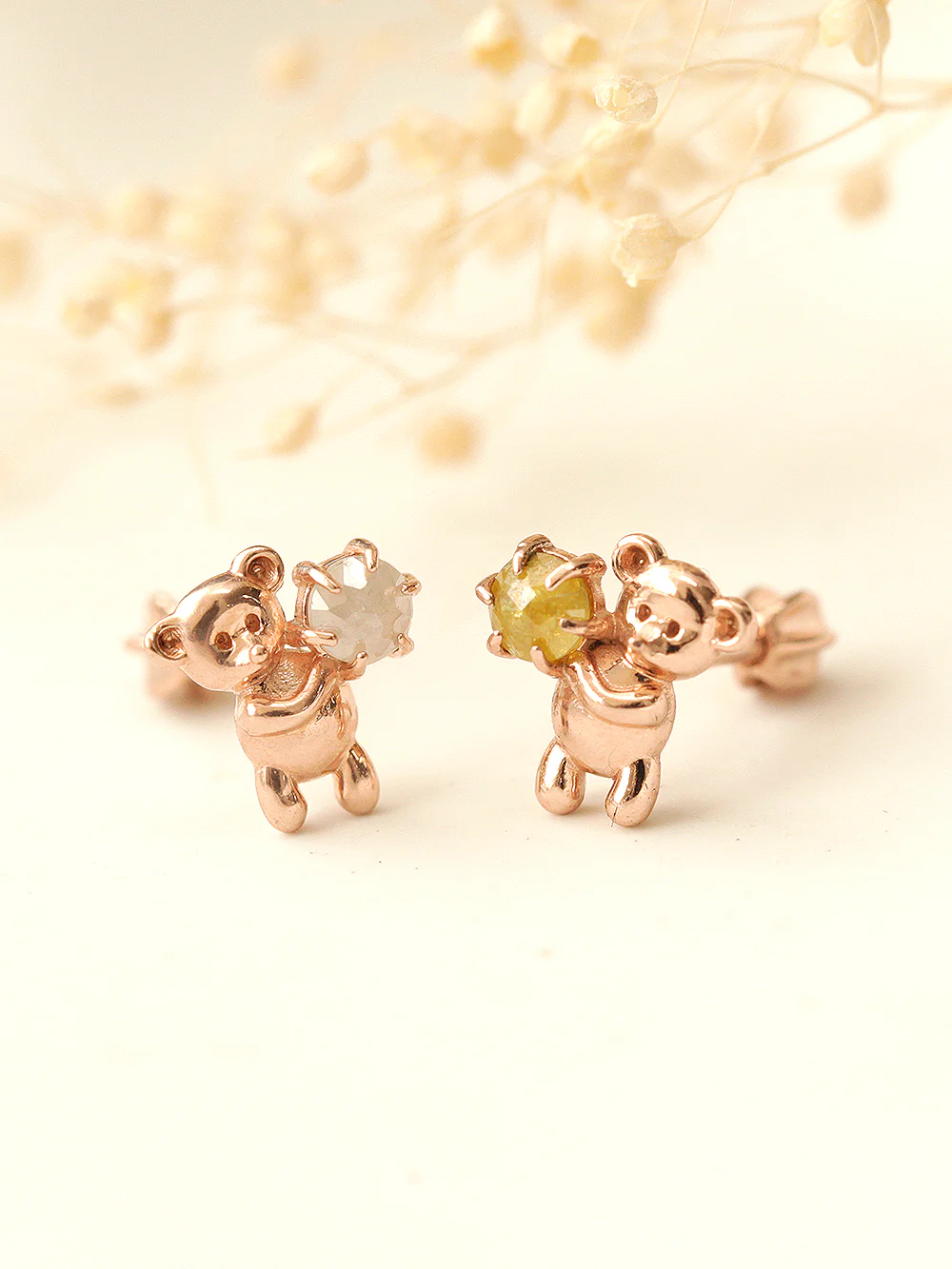 14K Gold Rough Diamond Bear Cartilage Earring 18G16G - Image 3