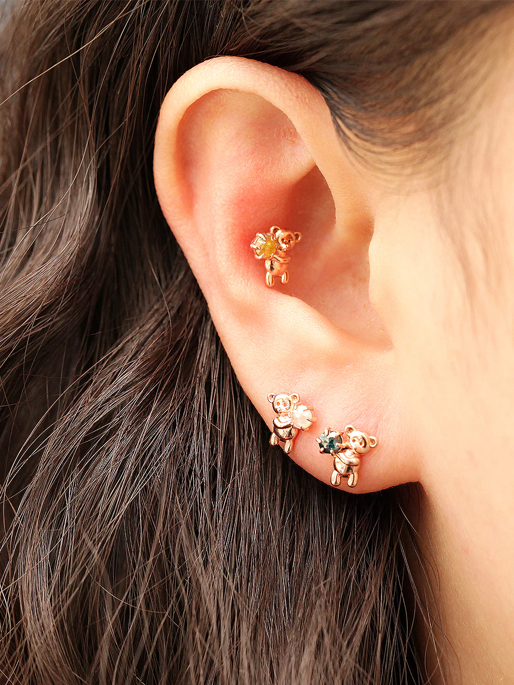14K Gold Rough Diamond Bear Cartilage Earring 18G16G - Image 6