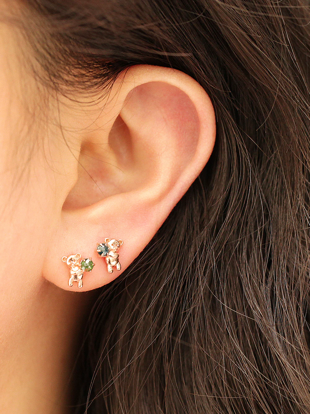 14K Gold Rough Diamond Bear Cartilage Earring 18G16G - Image 8