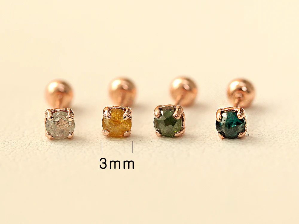 14K Gold Daily Rough Diamond Cartilage Earring 3mm 20G18G16G - Image 15