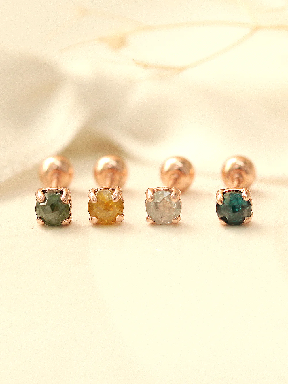14K Gold Daily Rough Diamond Cartilage Earring 3mm 20G18G16G - Image 3