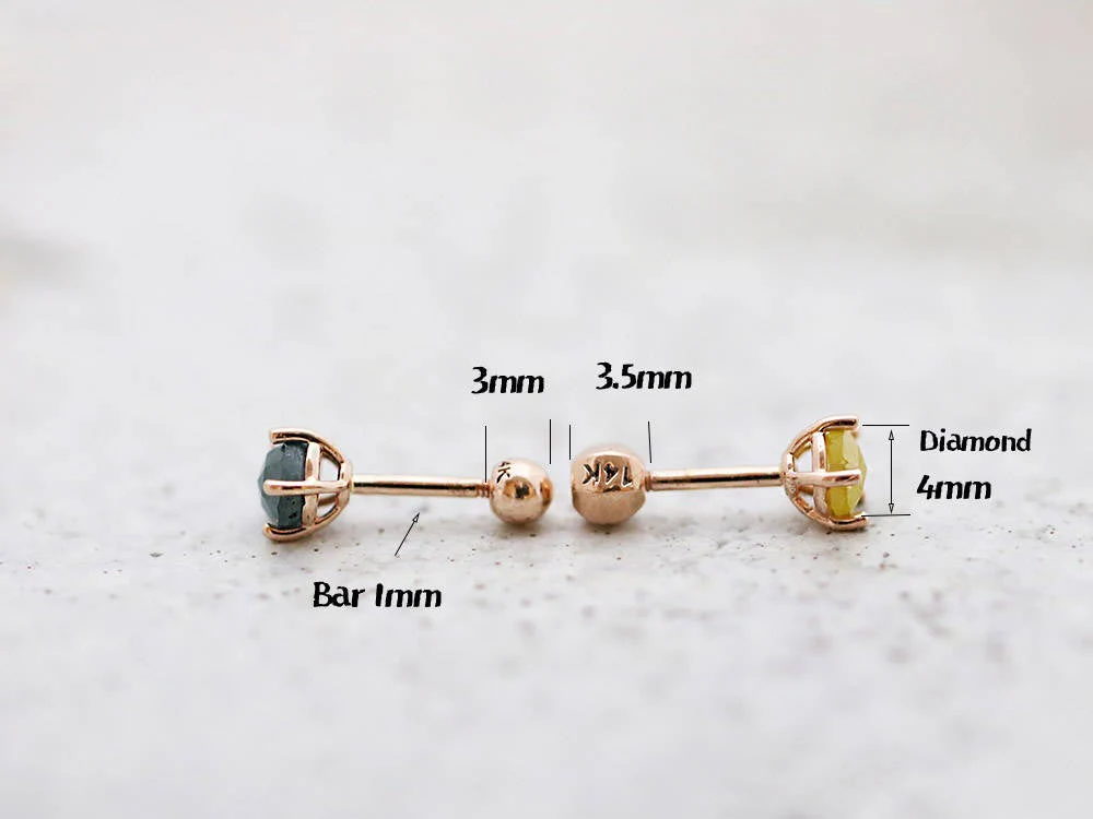 14K Gold Rough Diamond Cartilage Earring 4mm 18g - Image 11