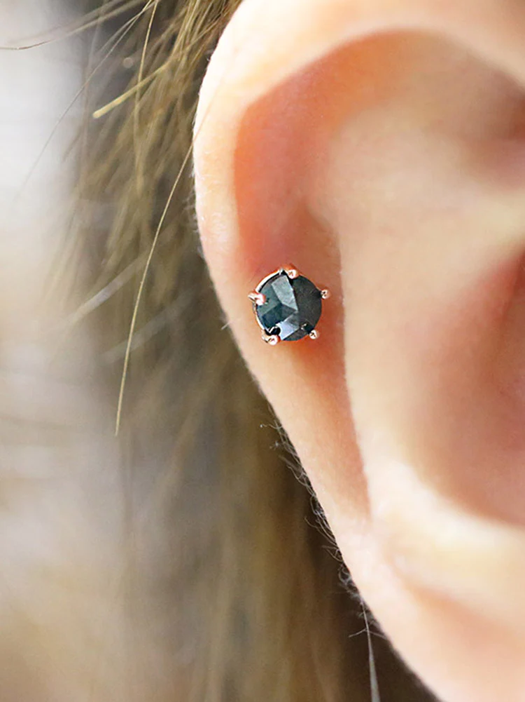 14K Gold Rough Diamond Cartilage Earring 4mm 18g - Image 12
