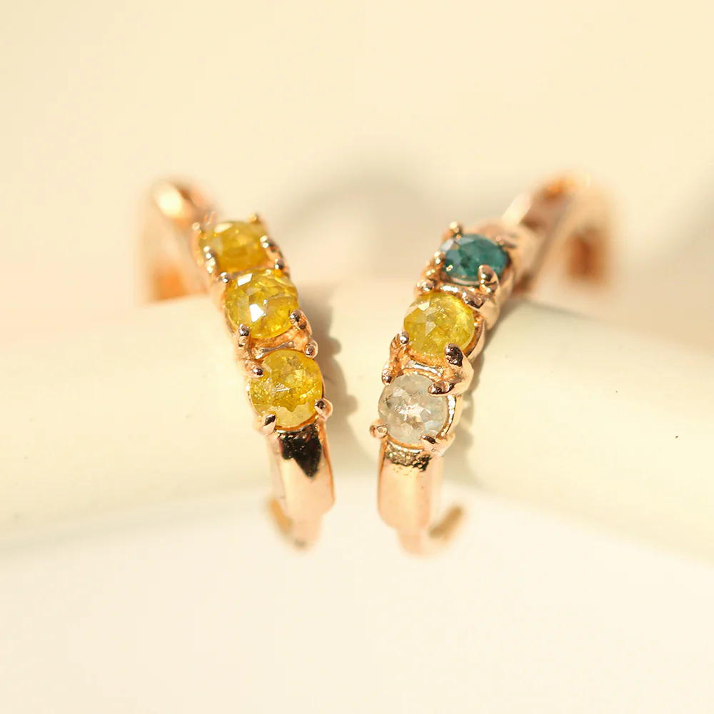 14K Gold Rough Diamond Hoop Earring - Image 10