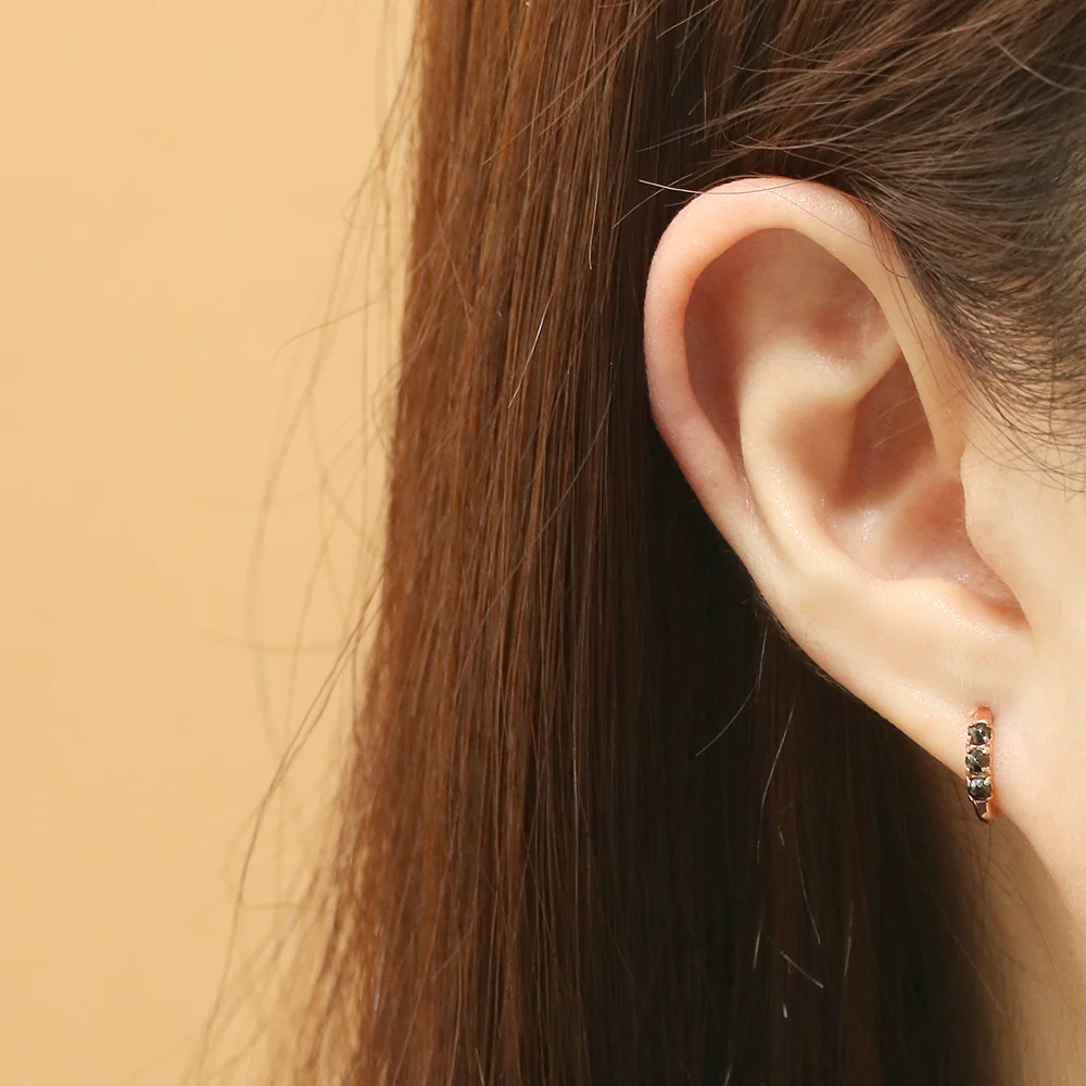 14K Gold Rough Diamond Hoop Earring - Image 12