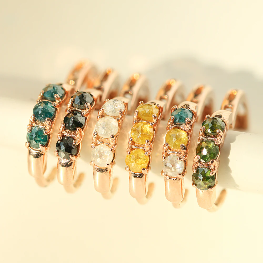 14K Gold Rough Diamond Hoop Earring - Image 5