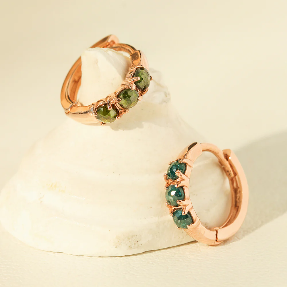 14K Gold Rough Diamond Hoop Earring - Image 8