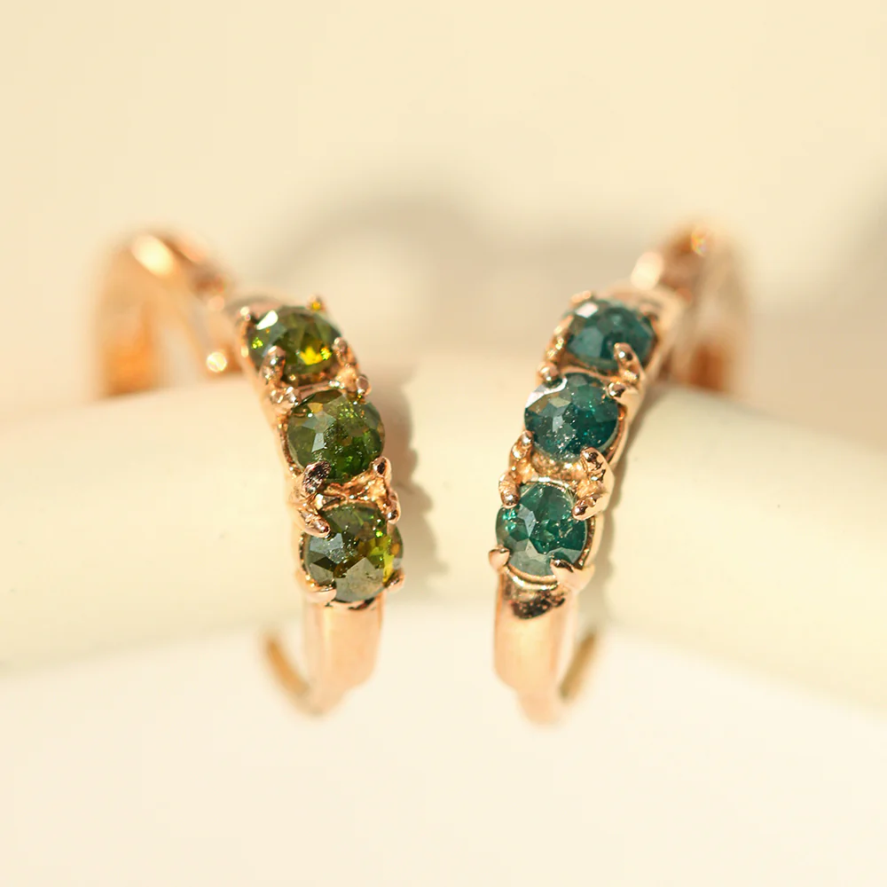 14K Gold Rough Diamond Hoop Earring - Image 9