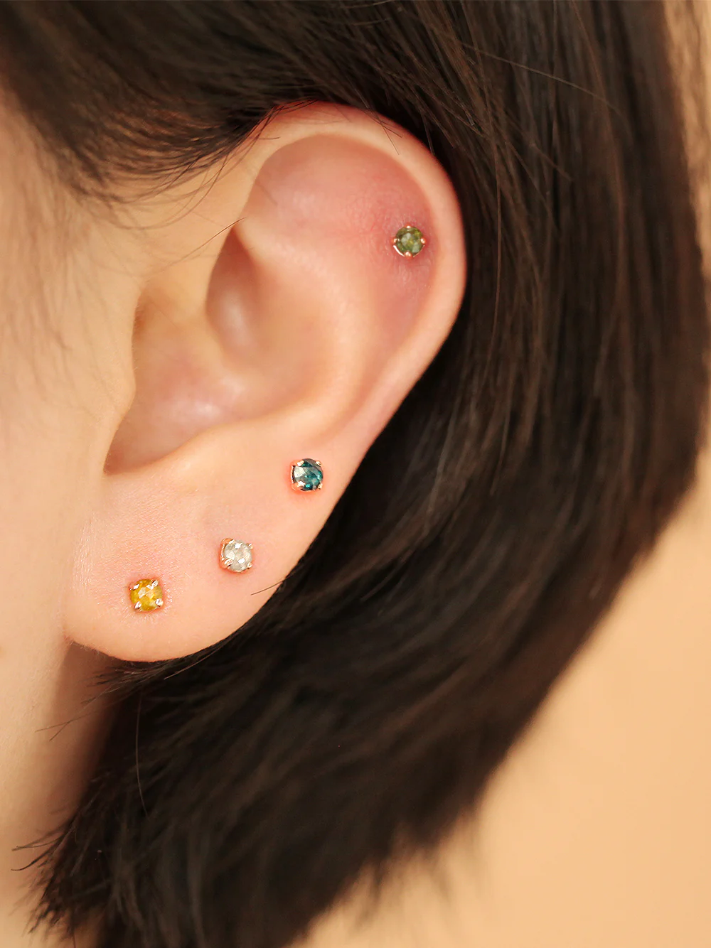 14K Gold Rough Diamond Internally Labret Piercing 18G16G - Image 6