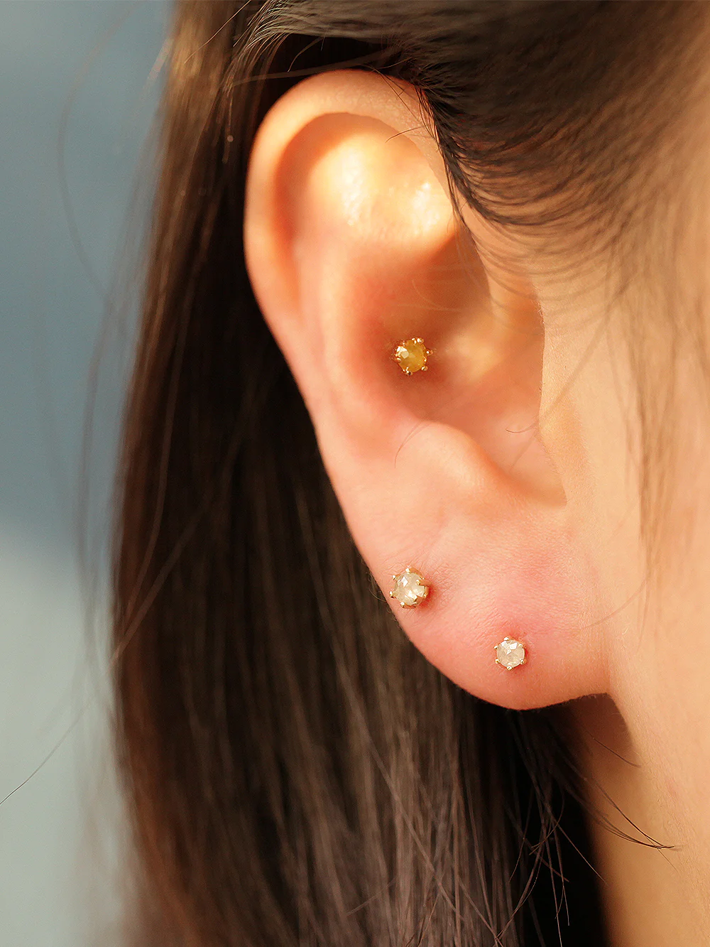 14K Gold 6 Prongs Rough Diamond Internally Threaded Labret Piercing 18G16G - Image 10