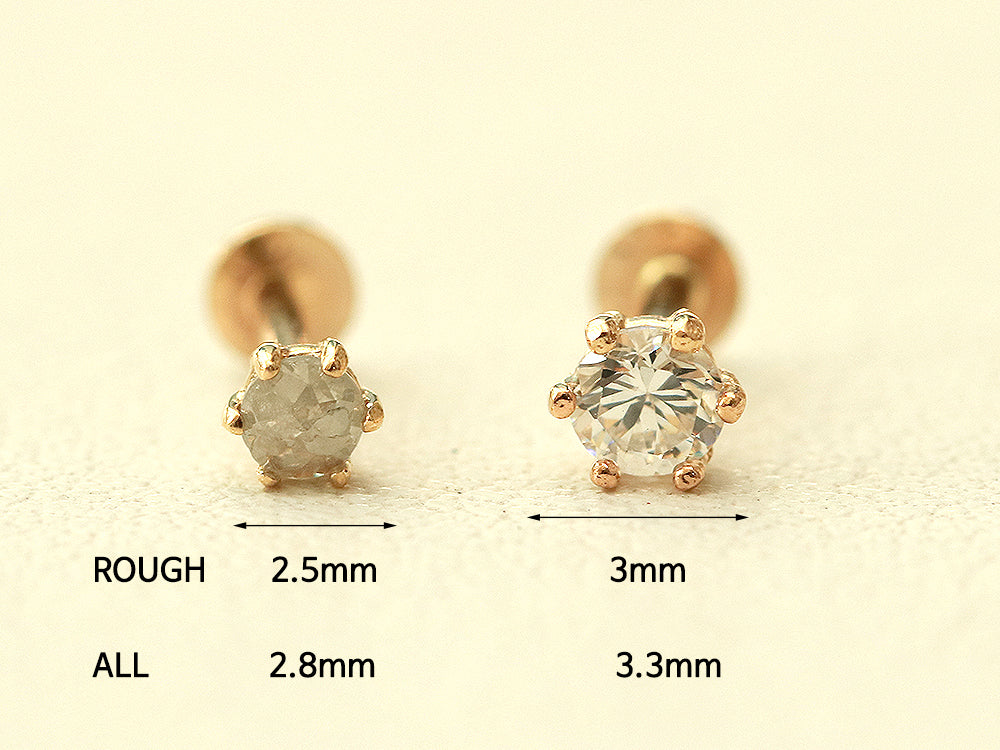 14K Gold 6 Prongs Rough Diamond Internally Threaded Labret Piercing 18G16G - Image 11