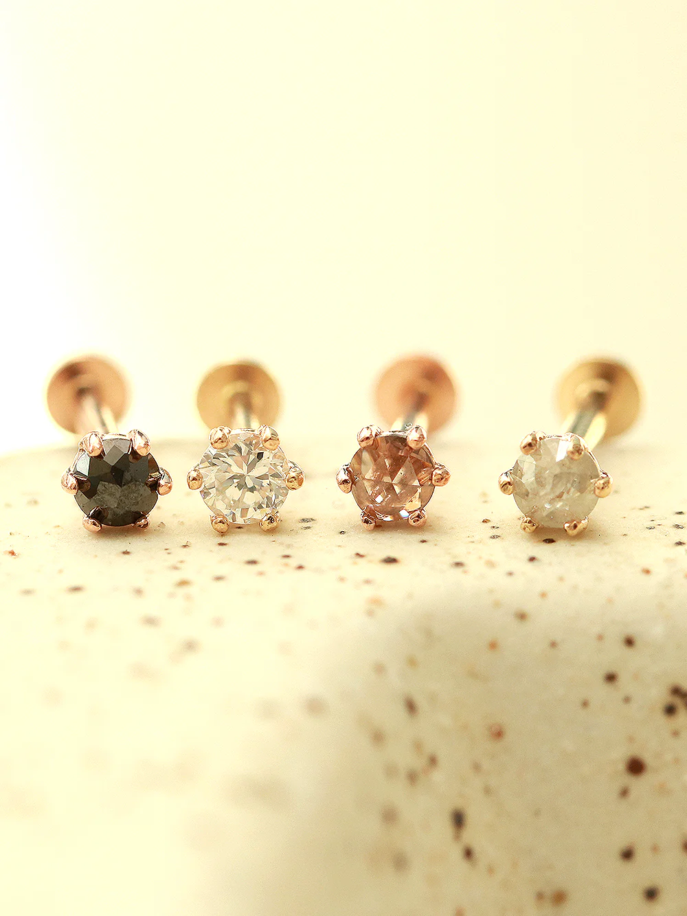14K Gold 6 Prongs Rough Diamond Internally Threaded Labret Piercing 18G16G - Image 4