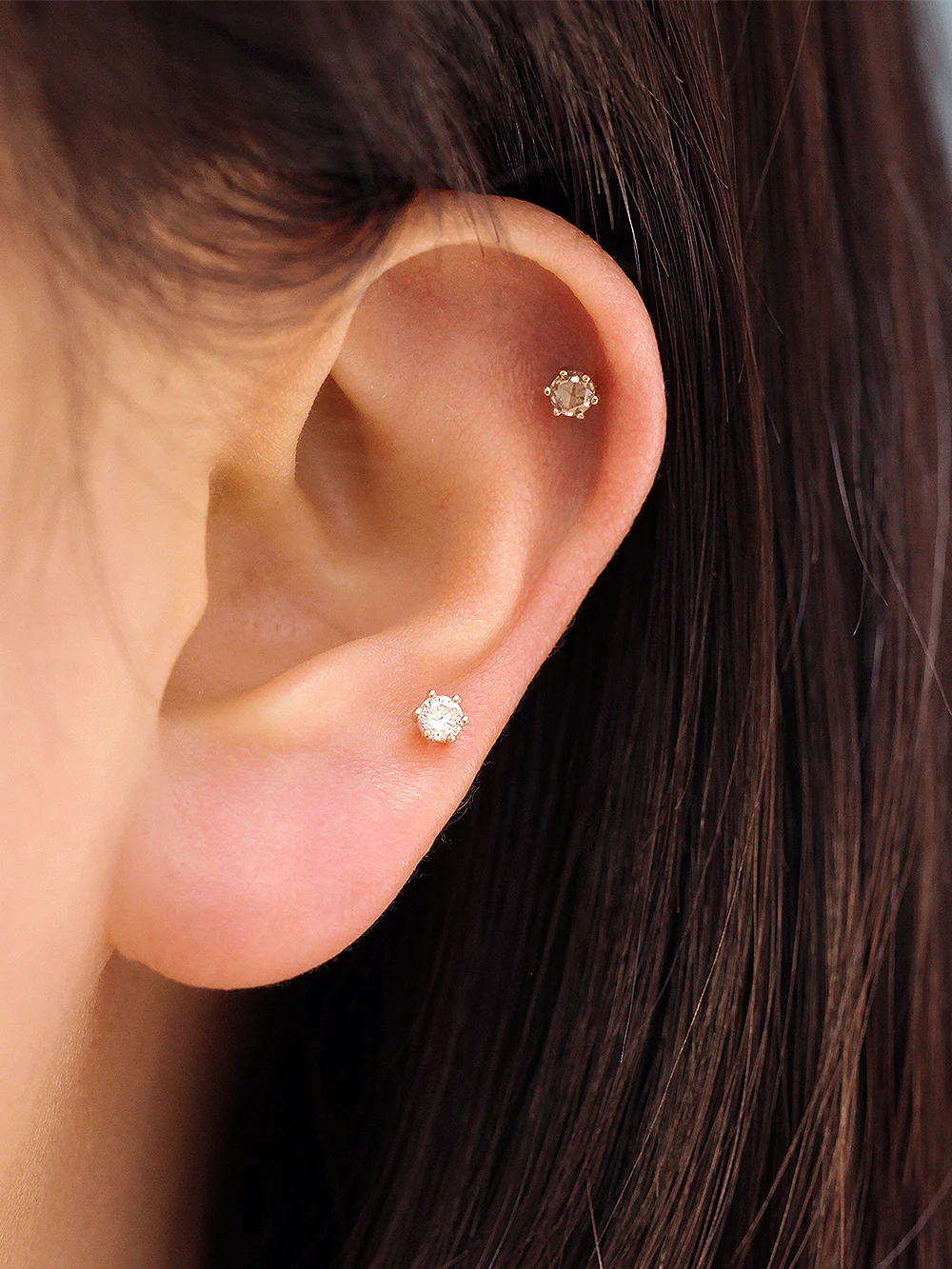 14K Gold 6 Prongs Rough Diamond Internally Threaded Labret Piercing 18G16G - Image 8