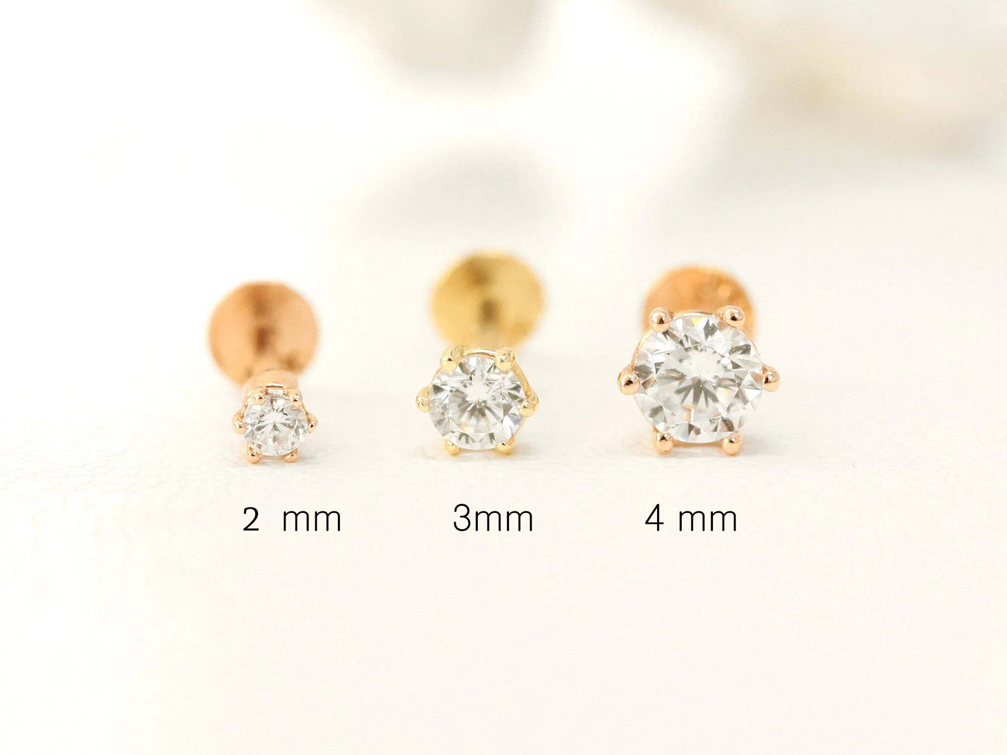 14K Gold Rough Diamond Labret Piercing 2mm, 3mm, 4mm 18G16G - Image 6