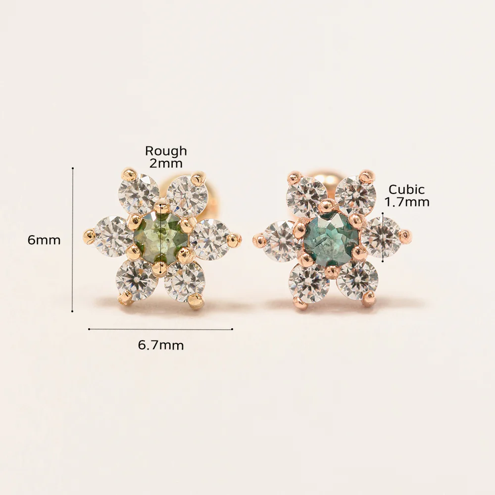 14K Gold Rough Diamond Lovely Flower Piercing Earring 20G18G16G - Image 11