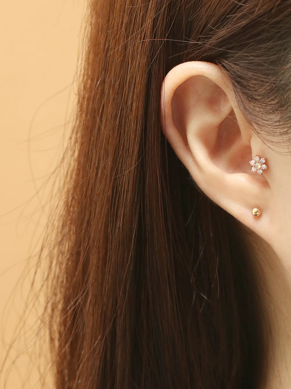 14K Gold Rough Diamond Lovely Flower Piercing Earring 20G18G16G - Image 2
