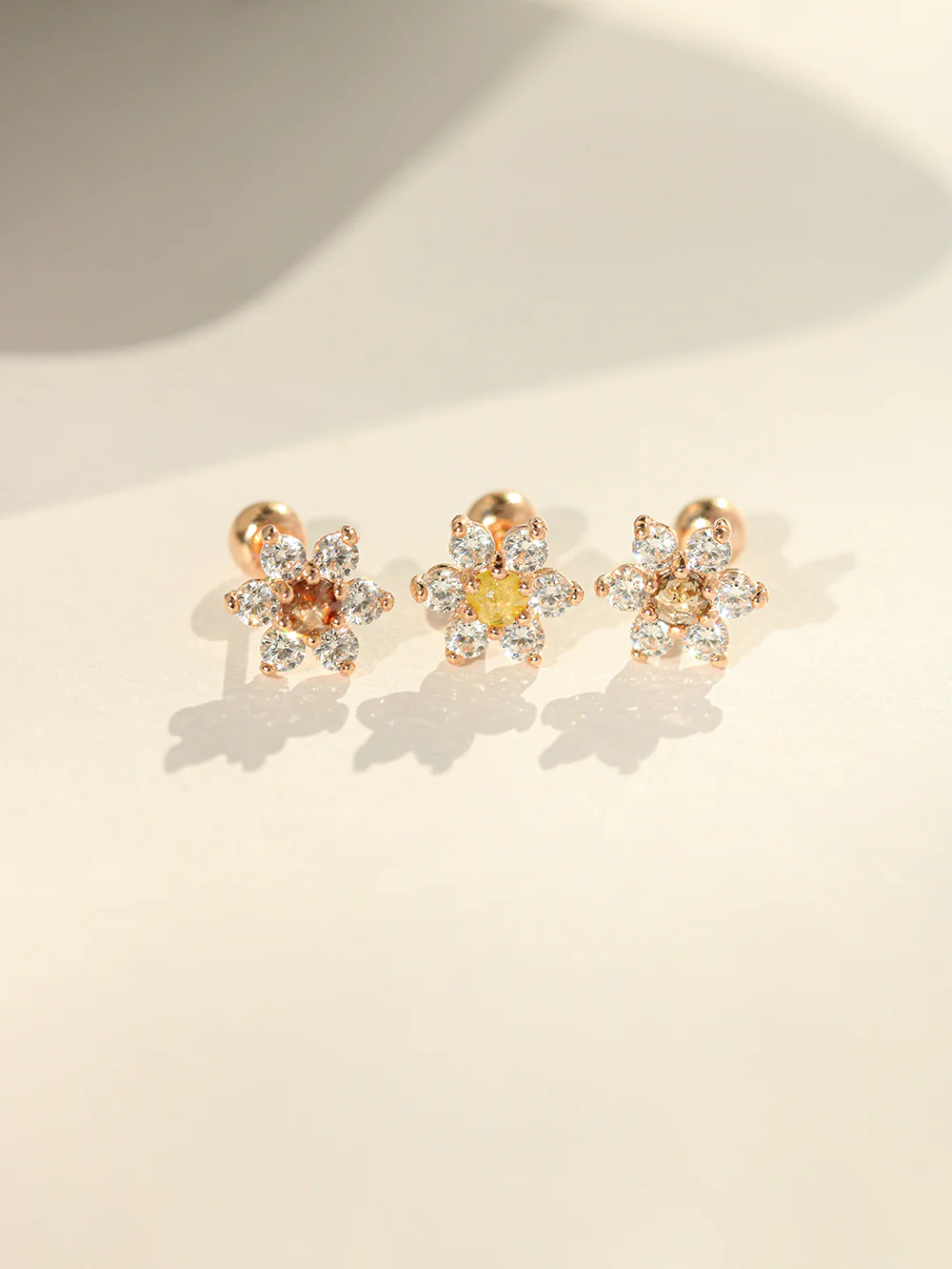 14K Gold Rough Diamond Lovely Flower Piercing Earring 20G18G16G - Image 8