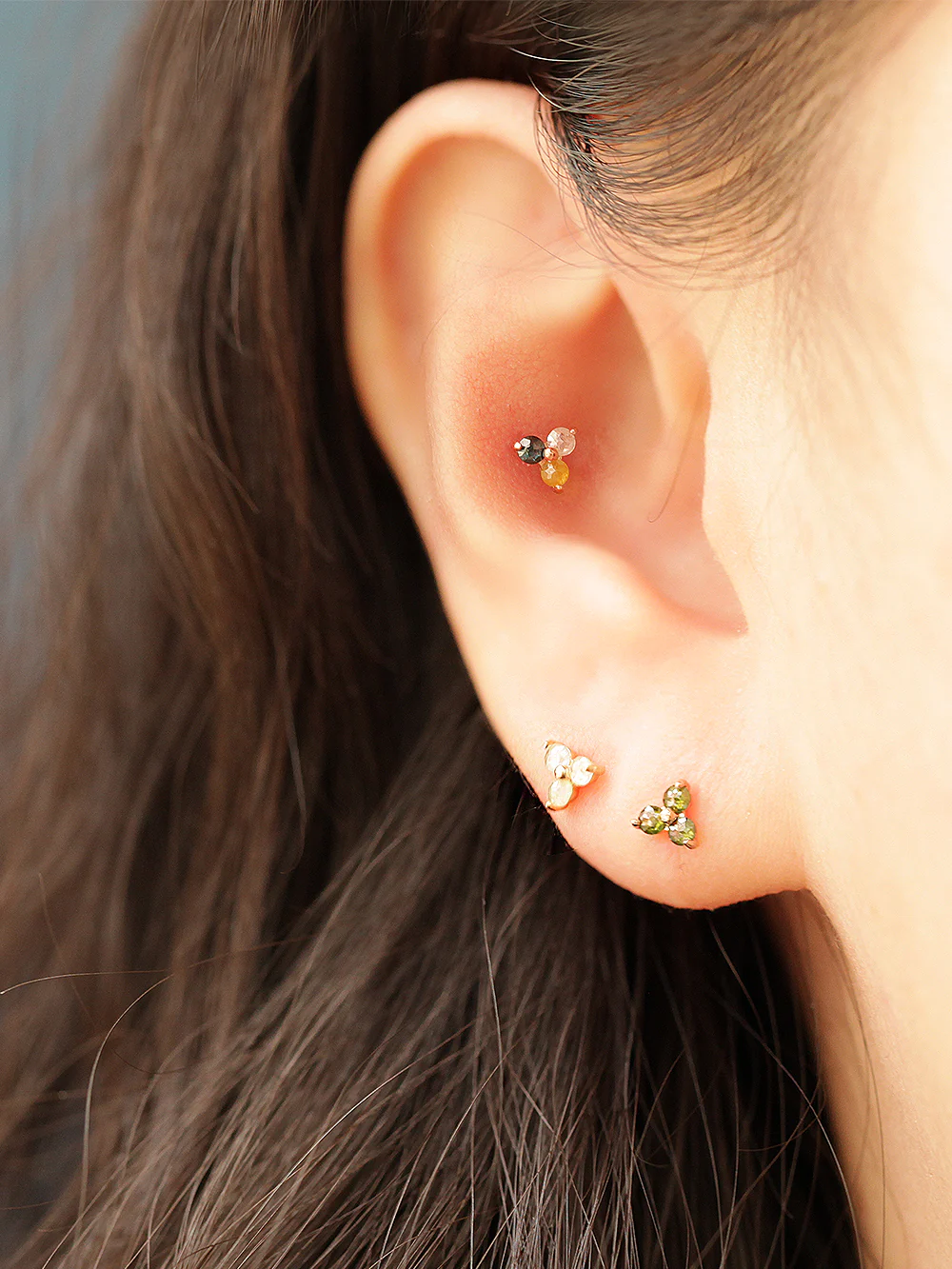 14K Gold Rough Diamond Triangle Cartilage Earring 20G18G16G - Image 3