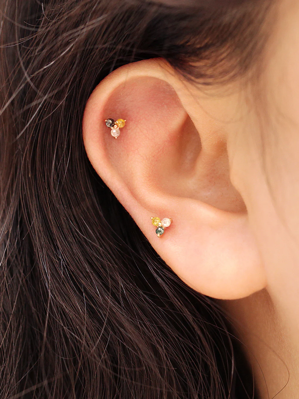 14K Gold Rough Diamond Triangle Cartilage Earring 20G18G16G - Image 4