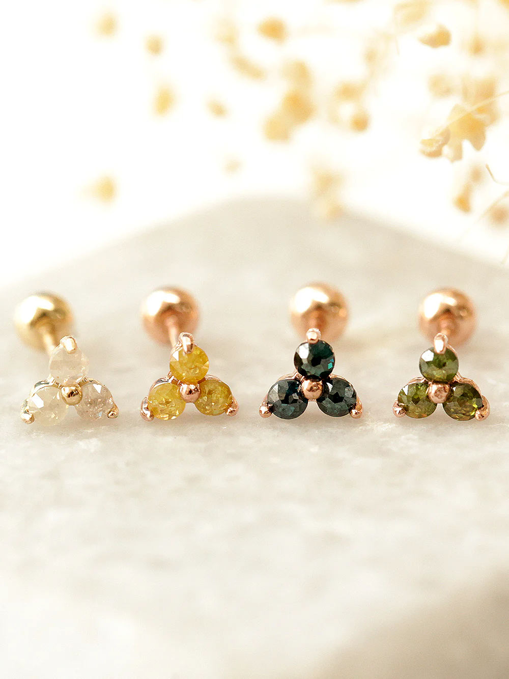 14K Gold Rough Diamond Triangle Cartilage Earring 20G18G16G - Image 7