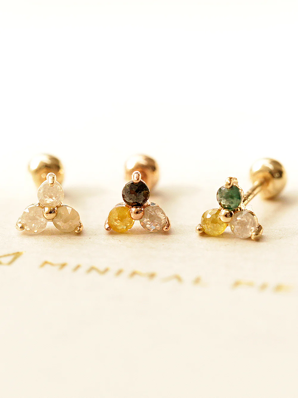 14K Gold Rough Diamond Triangle Cartilage Earring 20G18G16G - Image 8