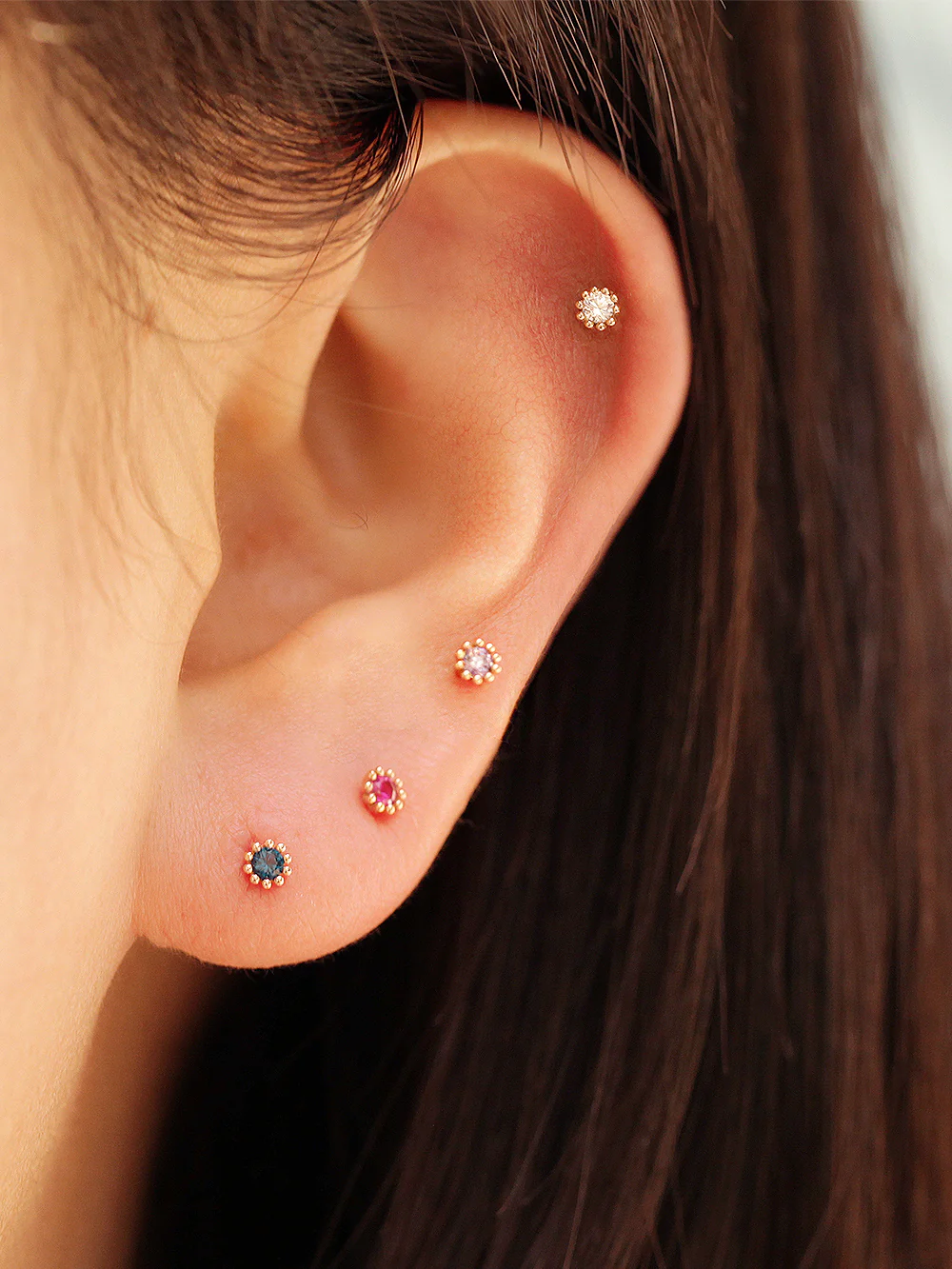 14K Gold Minimi Round Cubic Cartilage Earring 20G18G16G - Image 8