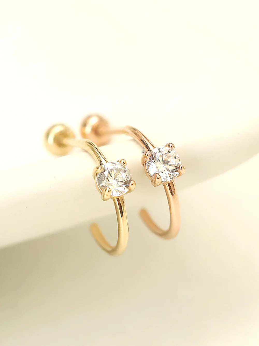 14K Gold Round Cubic Half Hoop Cartilage Earring 20G18G16G