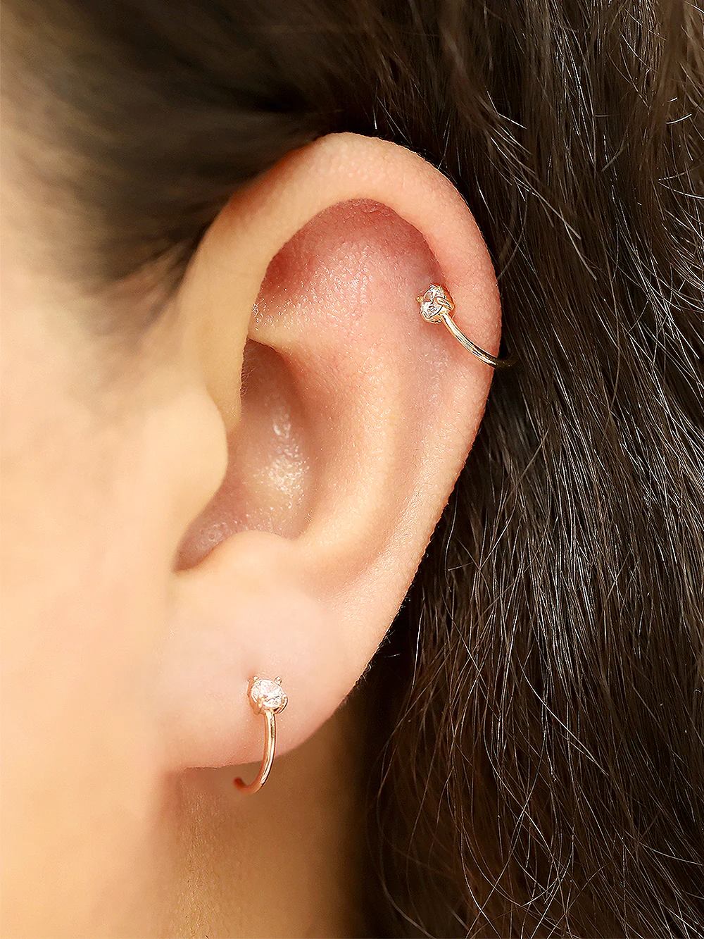 14K Gold Round Cubic Half Hoop Cartilage Earring 20G18G16G - Image 2