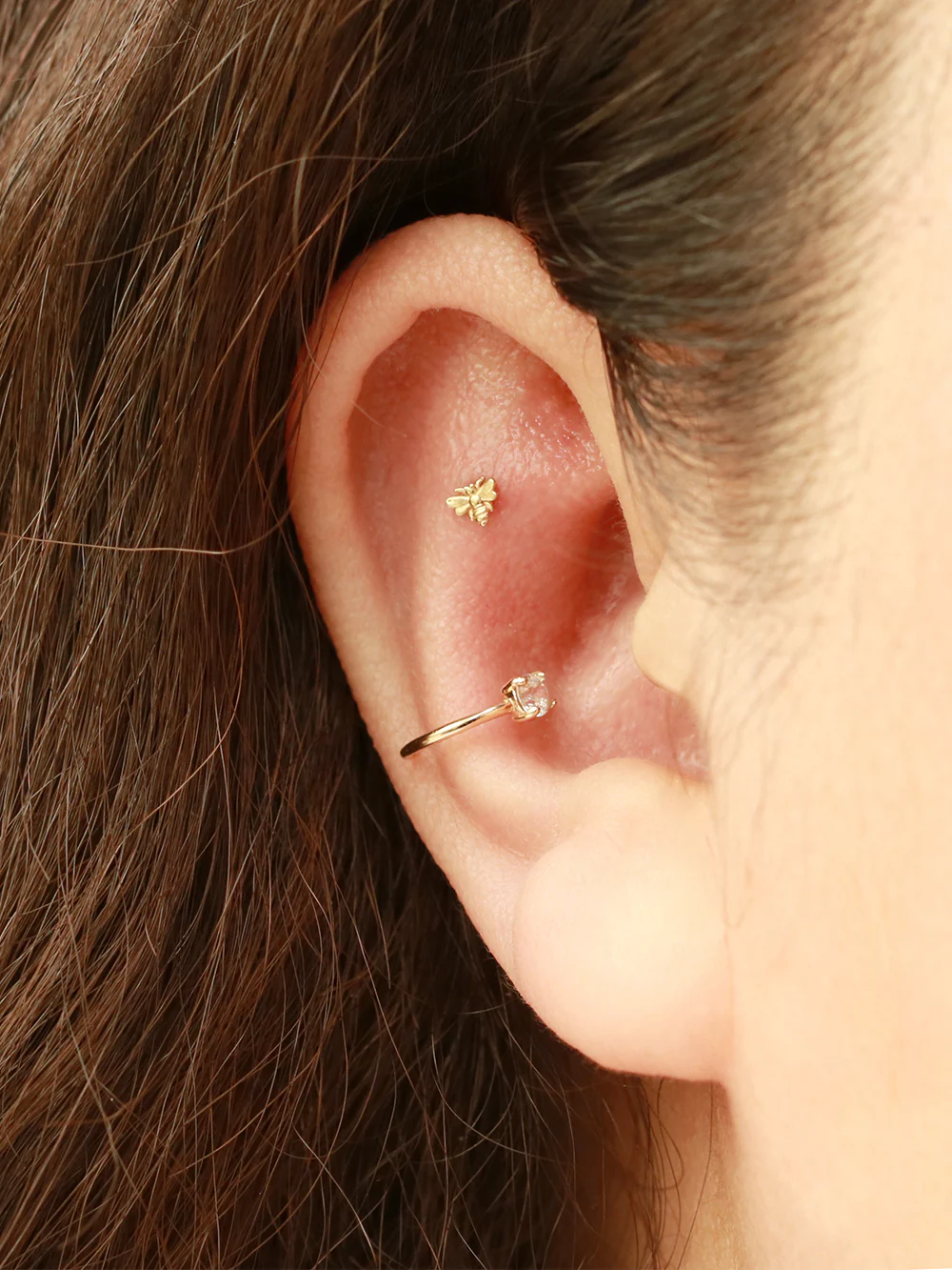 14K Gold Round Cubic Half Hoop Cartilage Earring 20G18G16G - Image 4