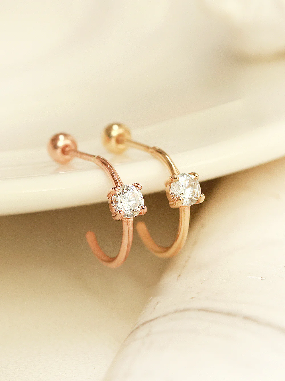 14K Gold Round Cubic Half Hoop Cartilage Earring 20G18G16G - Image 6