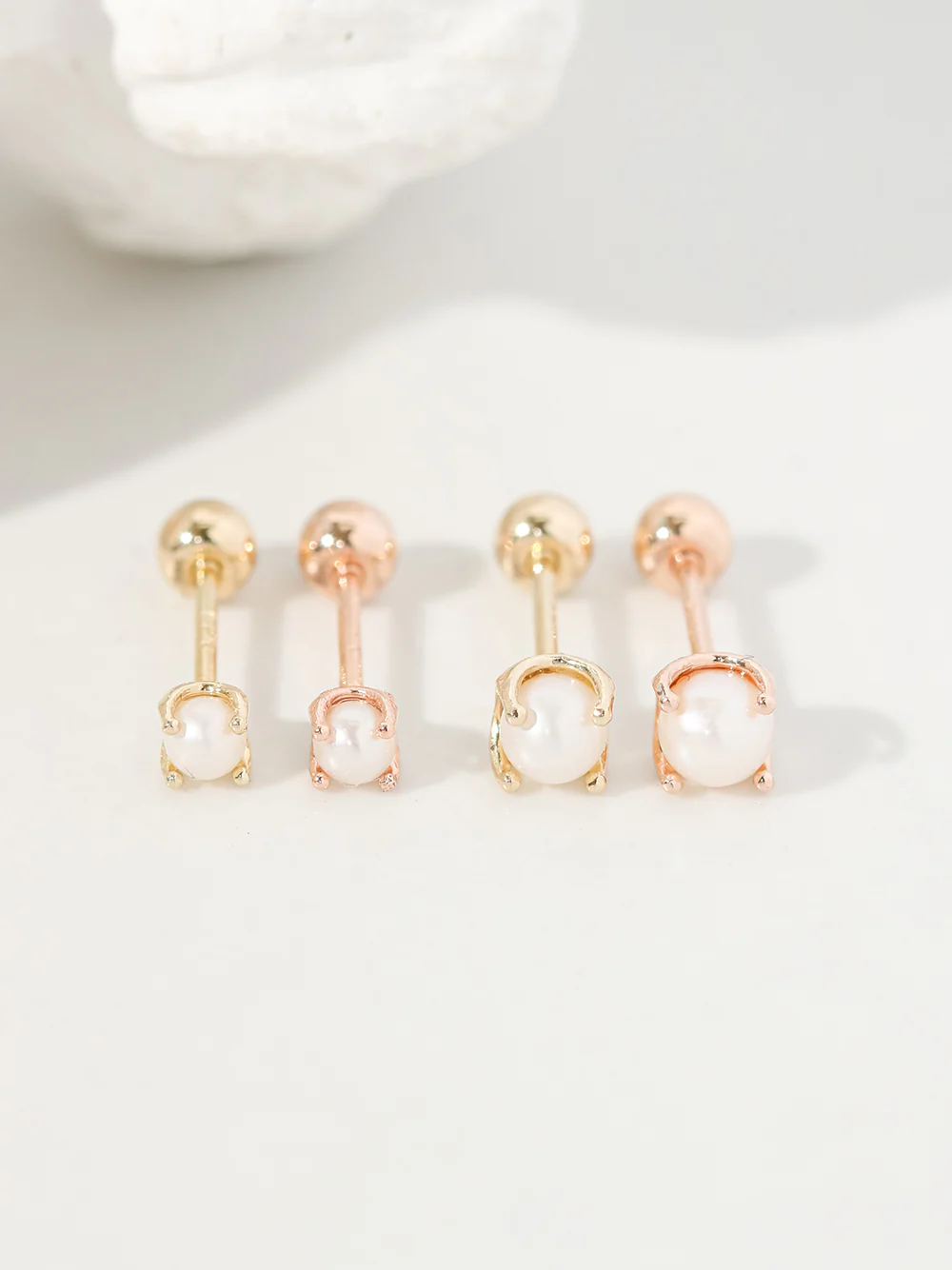 14K Gold Round Fresh Water Pearl Cartilage Earring 20G18G16G - Image 8