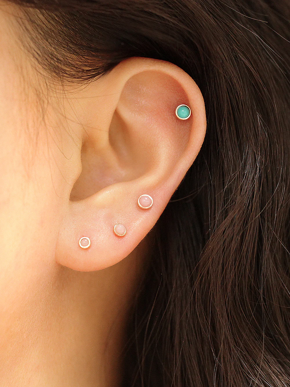 14K Gold Round Opal Earring 20G18G16G - Image 2